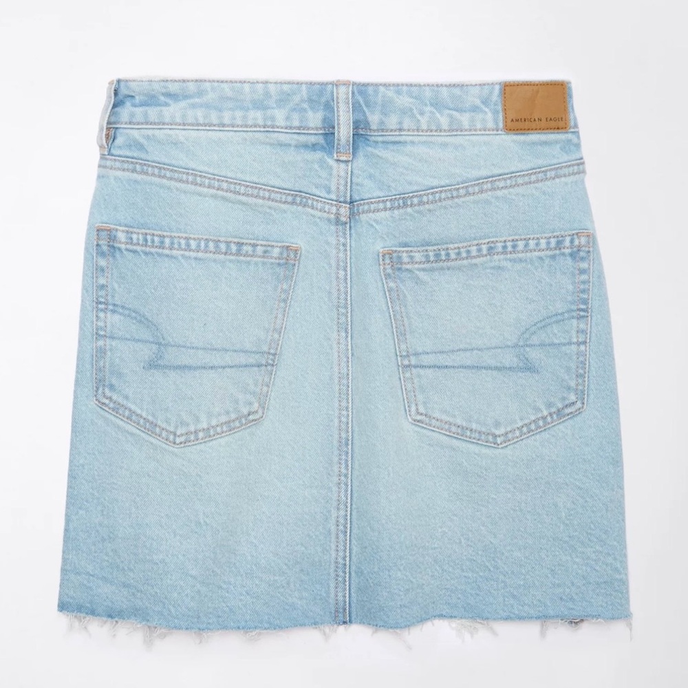 AE Stretch Crossover High-Waisted Perfect Denim Mini Skirt, Light Wash, Size: 14 - Picture 3 of 11